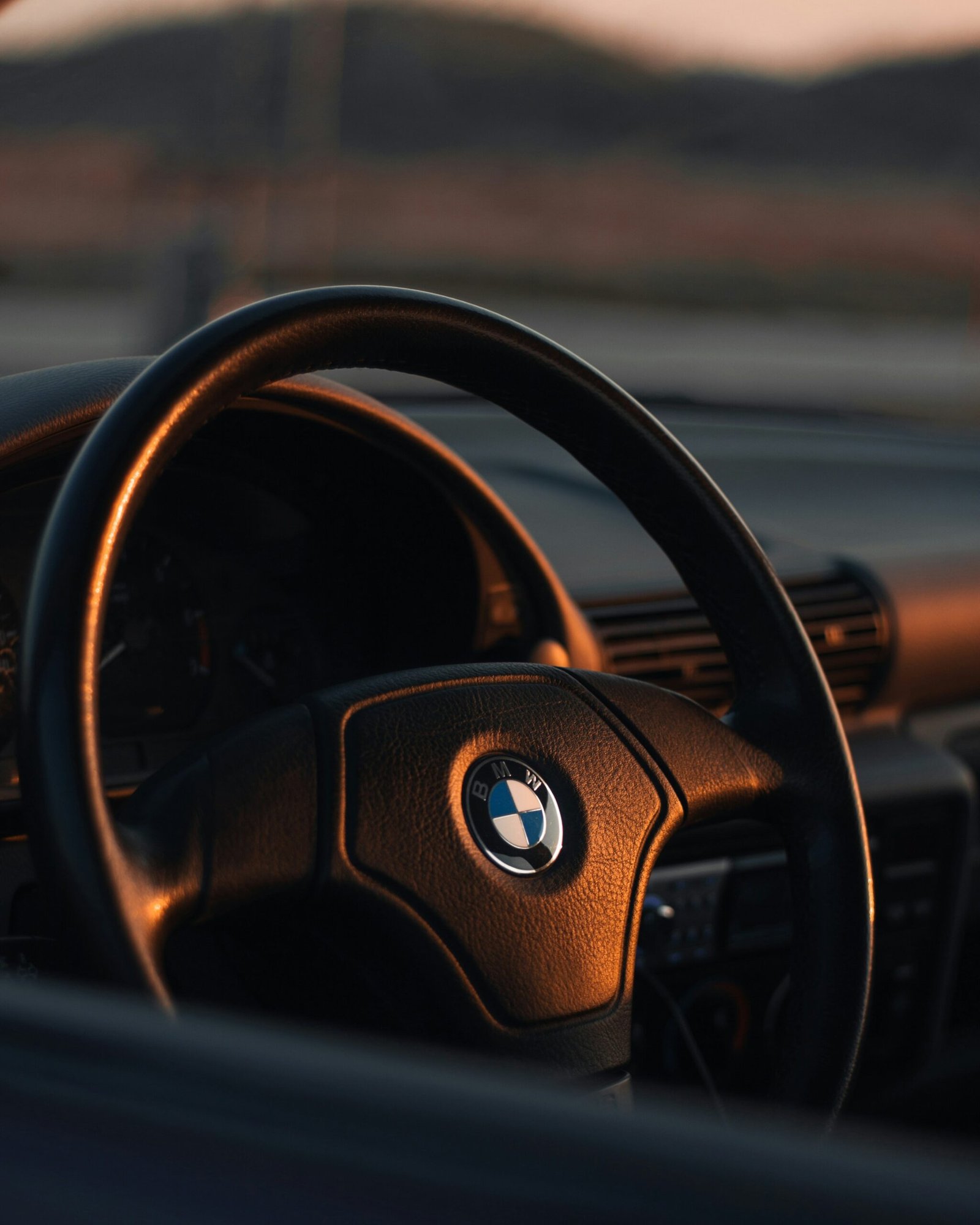 black BMW car steering wheel